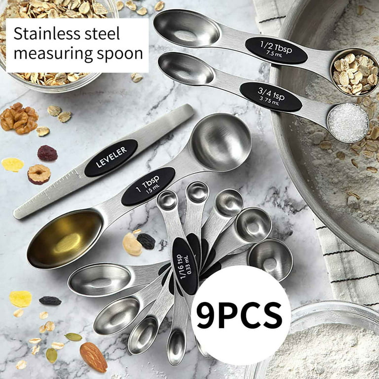 8pc Magnetic Measuring Spoon Set Dual Sided Dry & Liquid Narrow Stackable  Metal