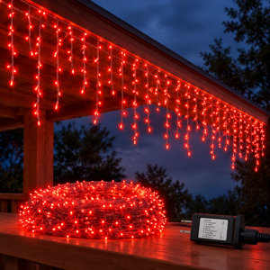 33ft 400 LED Red Icicle Lights for Outdoor Holiday Decoration