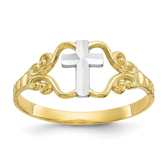 Auriga Fine Jewelry 10K Yellow Gold and Rhodium Polished Cross Ring for Women Size 6