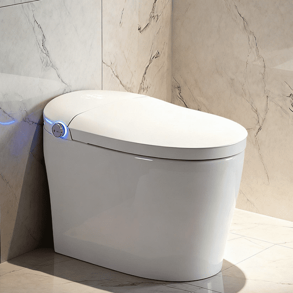 White Smart Toilet with Bidet & Heated Seat & UV -12'' Rough-In
