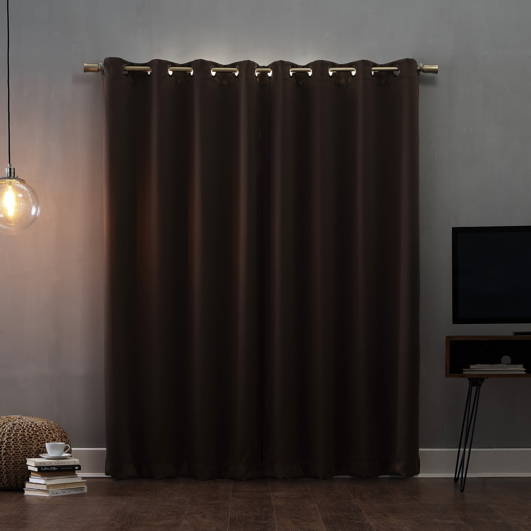 Sun Zero Oslo Theater Grade 100% Blackout Grommet Curtain Panel, 52" x 63", Cocoa Brown (Single Curtain, Rod Not Included)