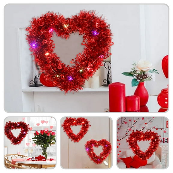 UPOUART Red Plastic Heart Wreath for Valentine's Day Wall and Door Decor
