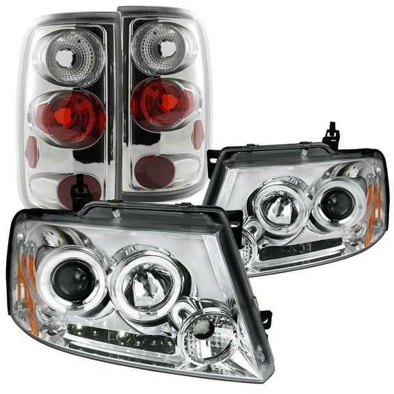Spec-D Tuning Dual Halo Projector LED Headlights   Chrome Tail Lights Brake Lamps Compatible with 2004-2008 Ford F150 Left   Right Pair Headlamps Assembly