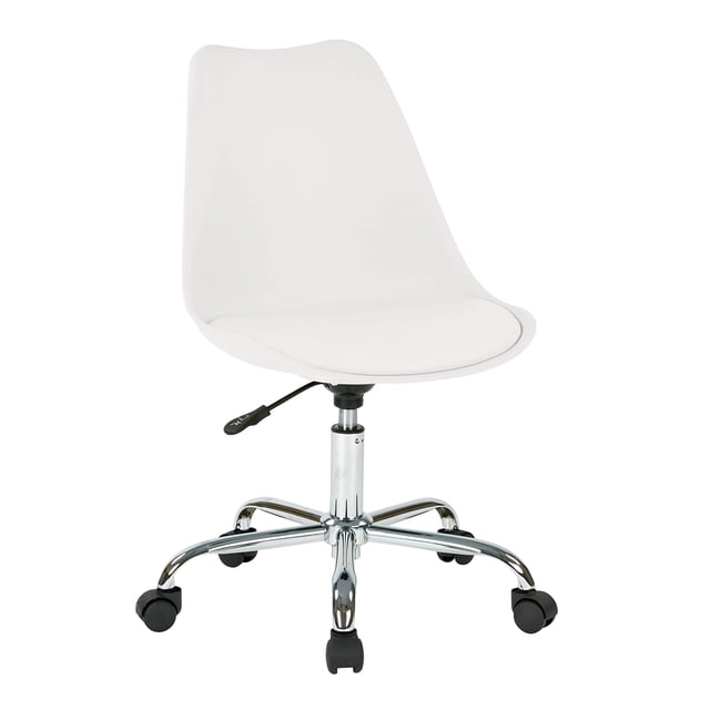 Pemberly Row Chaise de Bureau Moderne Blanche avec Base Pneumatique Chromée