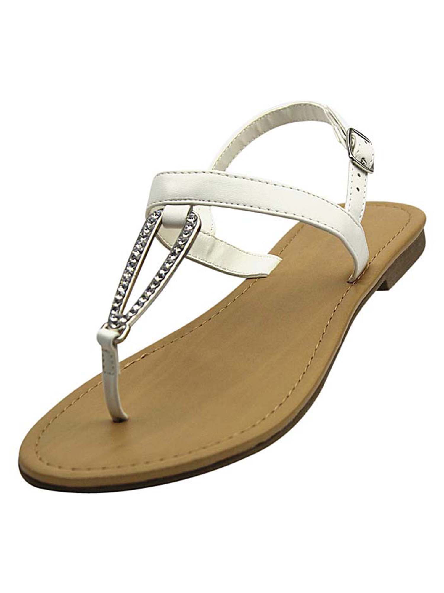 White Thong Womens Sandals With Rhinestone Buckle Size 7 - Walmart.com