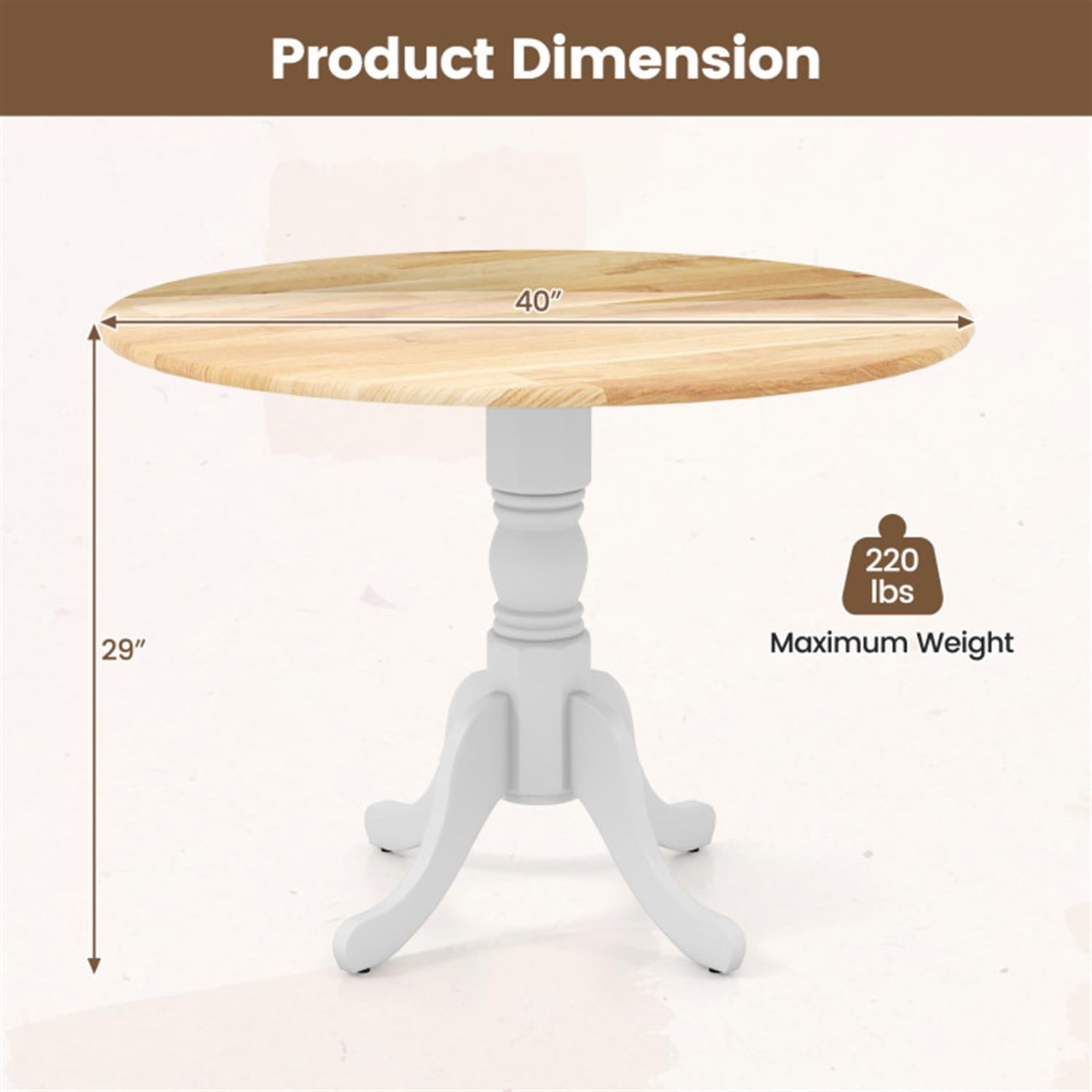 Demi Bonn Wooden Dining Table with Round Tabletop and Curved Trestle Legs, Modern Kitchen Table Furniture for Dining Room, Dinette, Beige+White