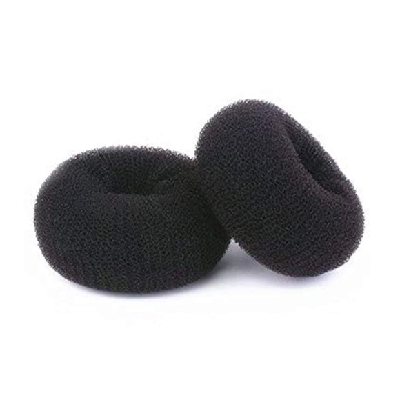 Anillo para hacer moños con forma de donut para cabello extra para niños, moldeador de moño para cabello corto y fino (2,5 pulgadas, negro)