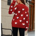 thumbnail image 4 of Suéter de Manga Larga Patrón de Jacquard de Corazón Puño Elástico Suelto Cómodo Estilo Casual Jersey de Cuello Redondo Prendas de Punto para Diario Rojo L, 4 of 8