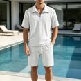 thumbnail image 4 of hotojiny Men's Tracksuit 2 Piece Quarter Zip Sweatsuit Sets Textured Short Sleeve Golf Shirts Summer Bermuda Shorts Loungewear(White,X-Large), 4 of 6