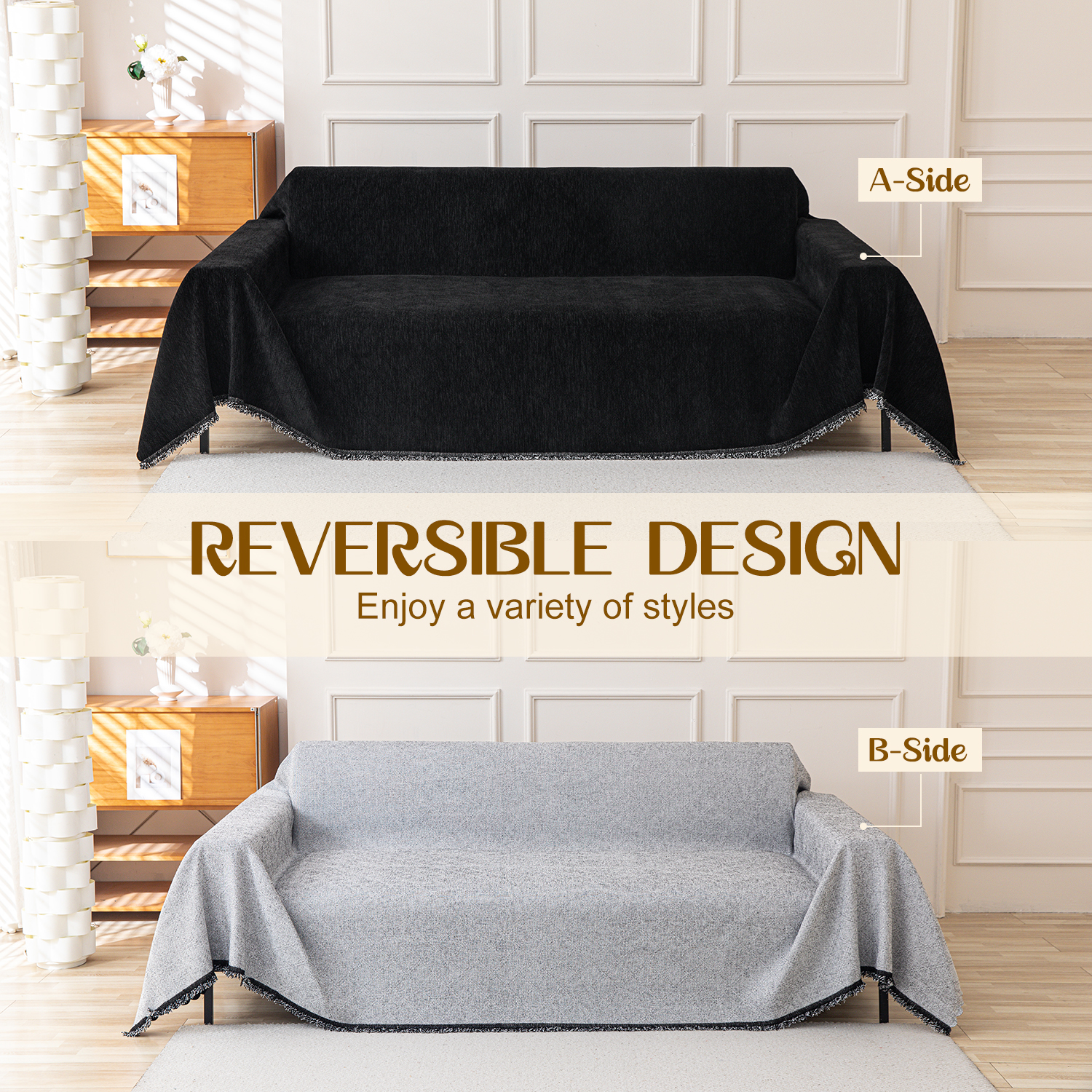 Jessy Home Sofa Cover Slipcover Couch Cover Protector Durable Multi-Function Furniture Cover for Pets Dogs Cats Home Decor Sofa Covers for Living Room 71"x 150"Black