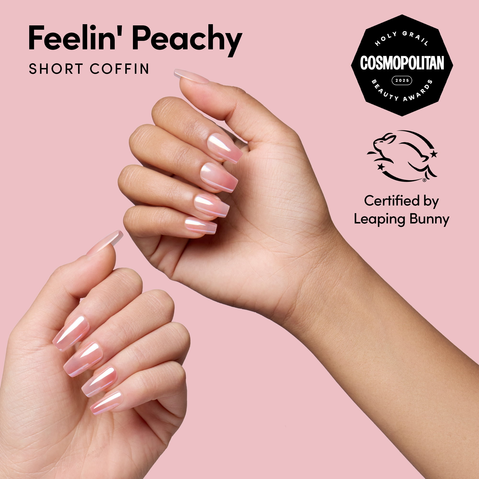 DIGI by Glamnetic Short Coffin Artificial Press-on Nails, Feelin' Peachy, 24 Pieces