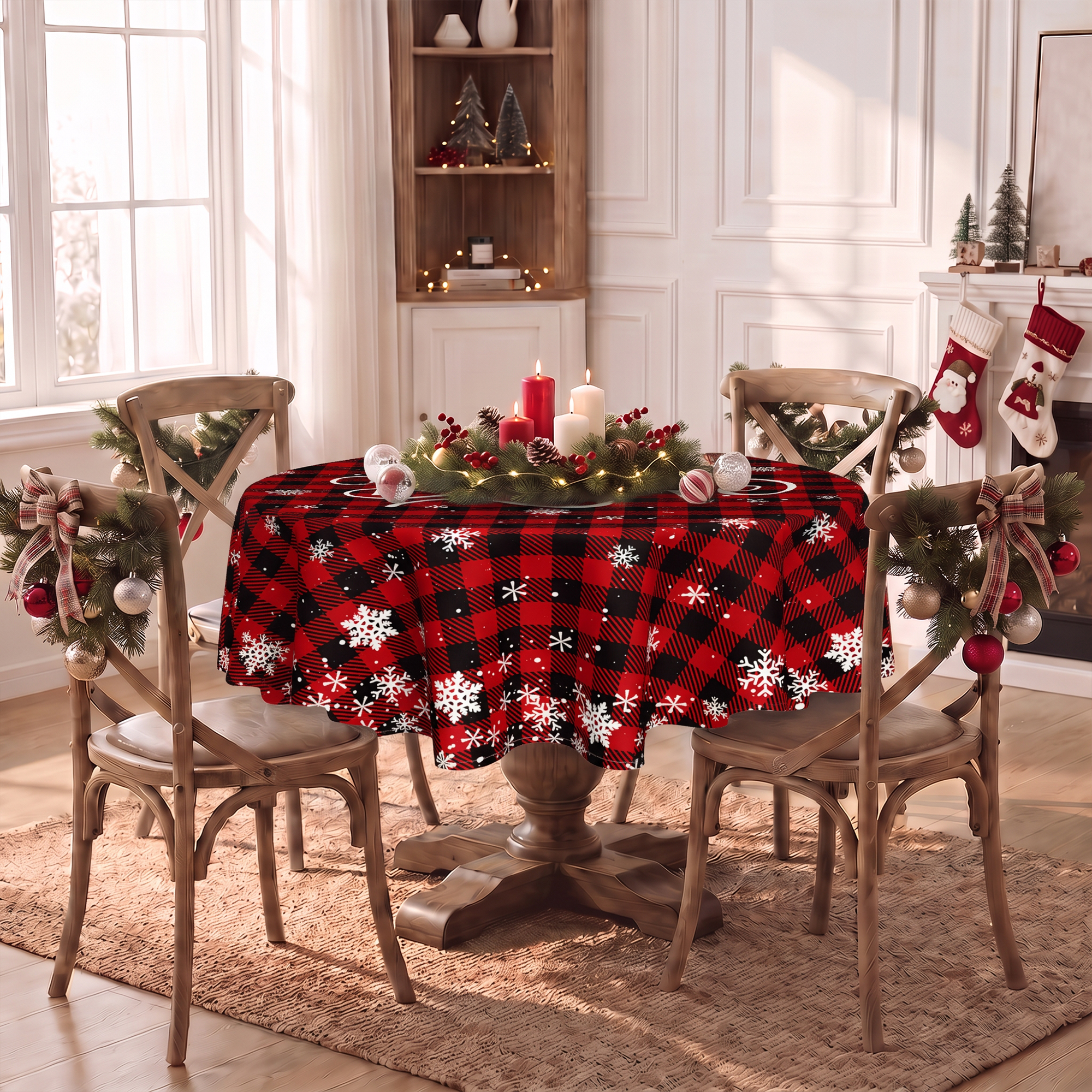 Sm:)e Believe Buffalo Check Plaid Christmas Tablecloth 70 Inch photo 7