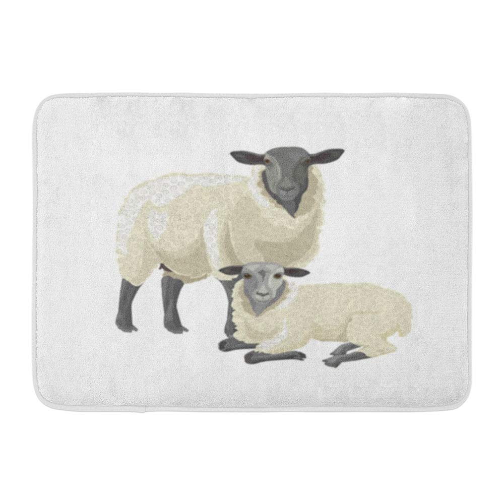 POGLIP Gray Wool of Sheep Lamb Agriculture Doormat Floor Rug Bath Mat