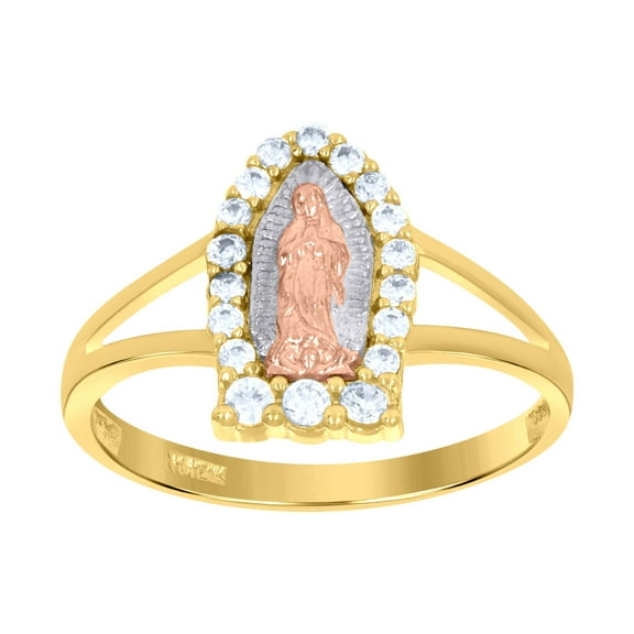 14k 14kt Tri-Color Gold Womens Cubic Zirconia Lady Of Guadalupe Religious Ring