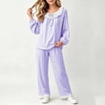 thumbnail image 3 of ITSAME Teen Girls Sleepwear Outfits 2-Piece Cotton Plaid Ruffle Long Sleeve Top and Pants Spring Fall Loungewear Set Purple Size 14, 3 of 8