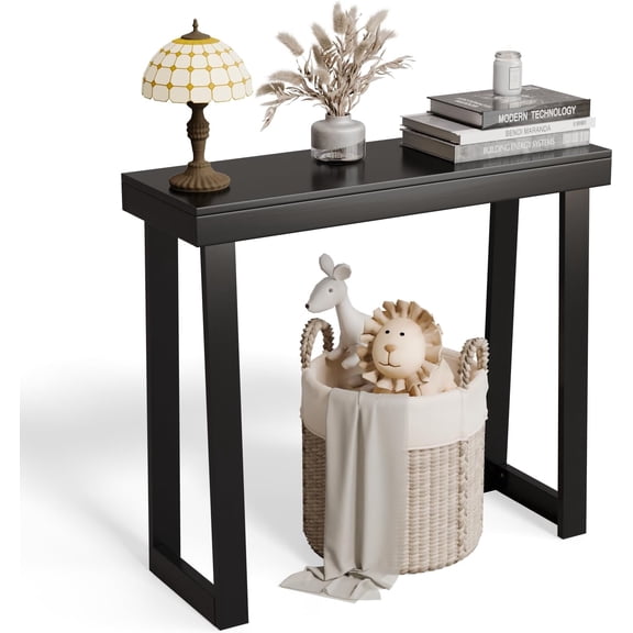 35.4" Black Entryway Table, Solid Wood Console Table, Narrow Sofa Table Behind Couch, Thin, for Living Room, Entrance, Hallway, Foyer, Bedroom, Office