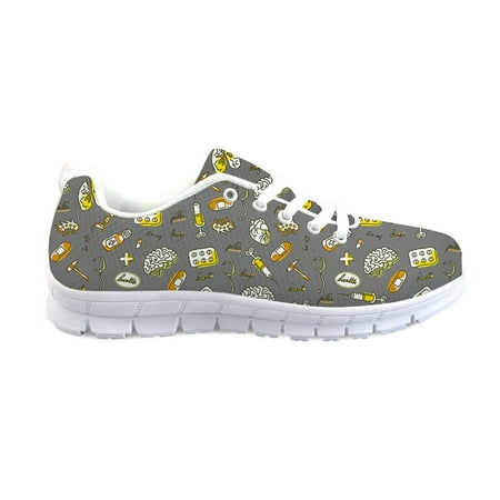 

Lace-Up Sneakers with Cartoon Kawaii Nursing Supplies Pattern Shoes Ladies Casual Mesh Flats Spring Travel Zapatos Mujer