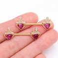 thumbnail image 3 of A Pair of Golden Majestic Queen's Crown Heart Sparkle Nipple Barbell, 3 of 4