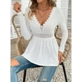 thumbnail image 6 of Ounisa Women Lace Patchwork Shirts Long Sleeve V Neck Tops Going Out Sexy Solid Color Casual Slim Fit Blouses, 6 of 7