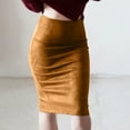 thumbnail image 3 of Elainilye Fashion Leather Skirt Full Length Suede Skirt with Split Deerskin Velvet Skirt with High Waist and Buttocks Skirt,Brown, 3 of 5