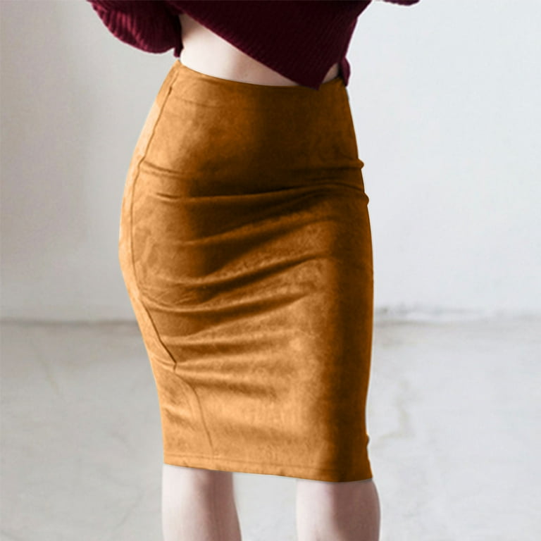 Mrat Women s Skirts Full Length Suede Skirt Jean Skirt Long With Split Deerskin Velvet Slim Bodycon Dress Skirt With High Waist And Buttocks Brown XL Walmart