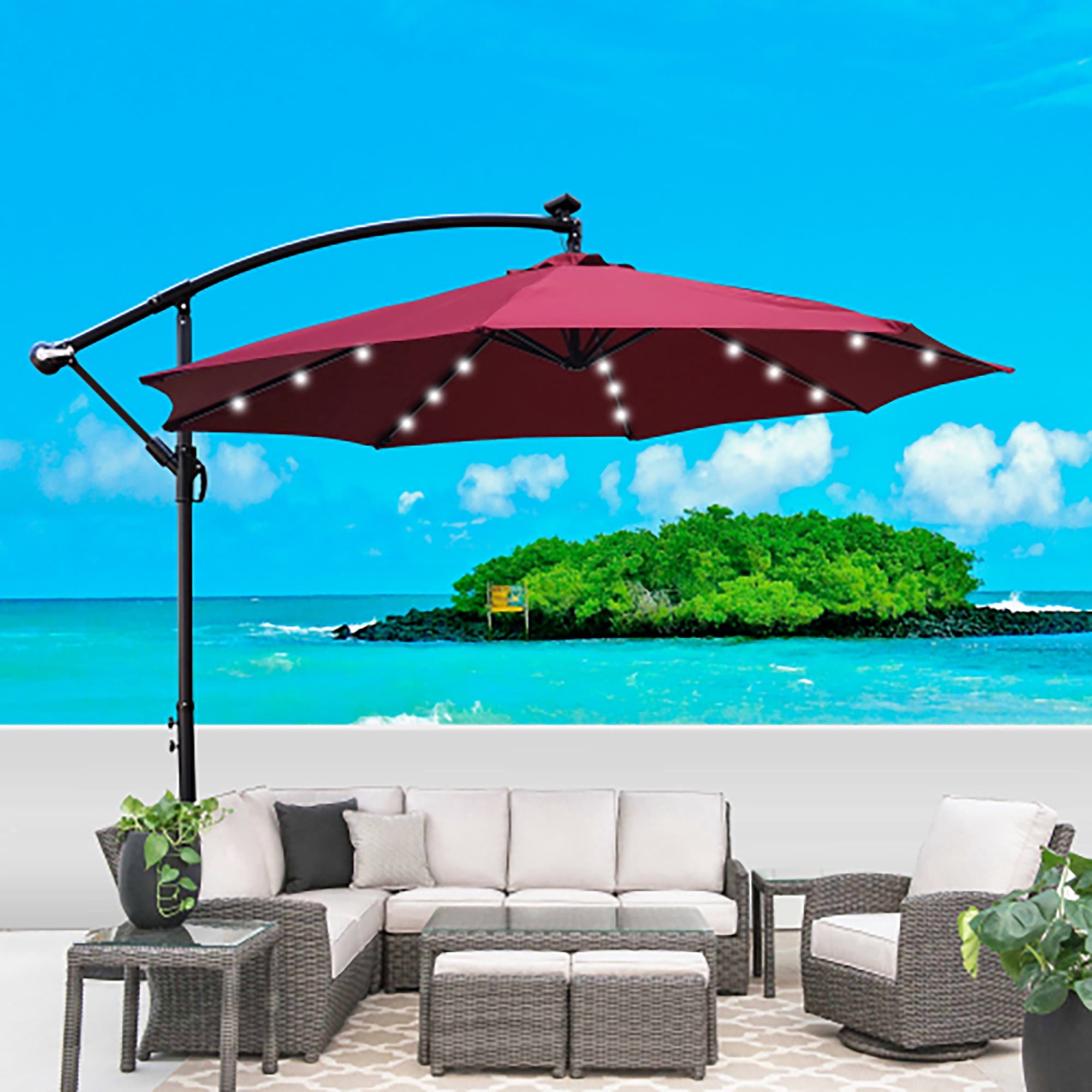 abba patio umbrella with lights 10FT Vienna Offset Patio Outdoor Cantilever Umbrella 360° Rotation Design and Easy Tilt Adjustment UV 50+ Protection 8 Ribs for Backyard Garden Deck Pool Patio, Brown This elegant sunshade 🏡❤️MY NEW ABBA PATIO UMBRELLA