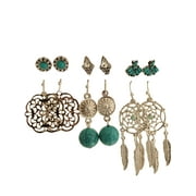6 Pair Silver Tone and Turquoise Dream Catcher Multi Drop and Stud Earrings