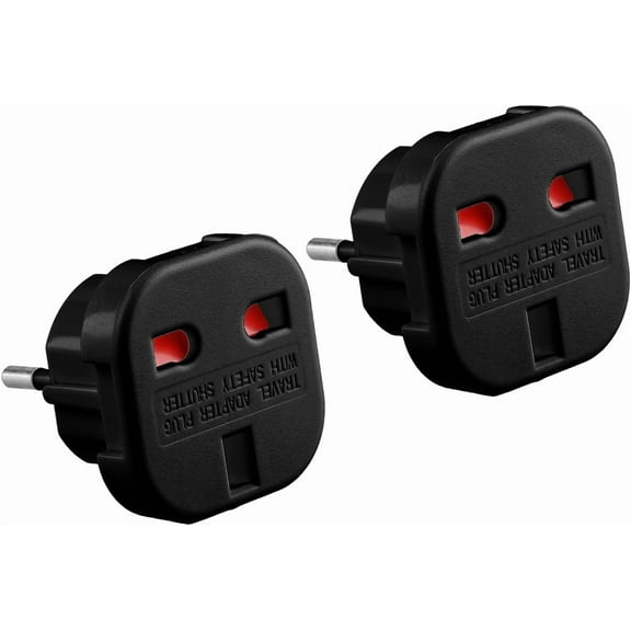 2 Pack UK to EU Travel Plug Adapter - Type C/E/F for Spain,France,Italy,Germany,Portugal,Netherlands,Greece,Turkey and More European Countries(Black)