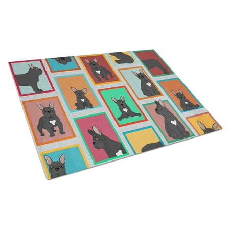 

Lots of Black French Bulldog Glass Cutting Board Large 12 in x 15 in