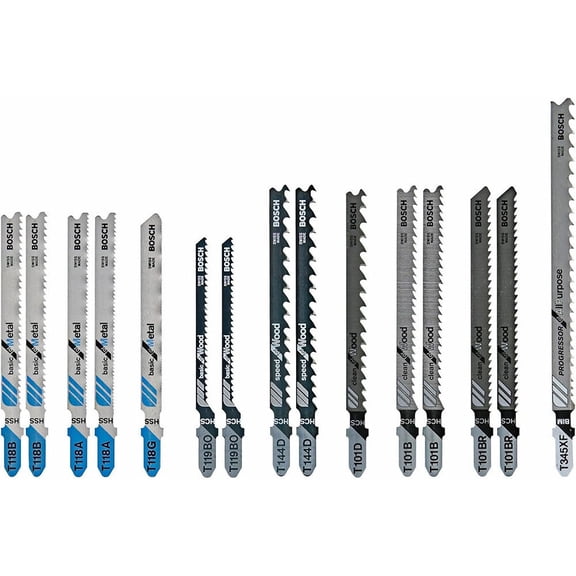 Bosch Jig Saw Blade Set 15Pc T Shank Wood And Metal Cutting