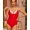 Red, variant on Attraco Tummy Control One Piece Swimsuits for Women Ruched Bathing Suits Strappy Monokini V Neck