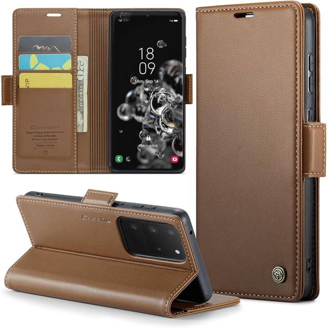 WWS-pour Samsung Galaxy S20 Ultra Étui Portefeuille avec Porte-Cartes, Support RFID Blocage Fermeture Magnétique Antichoc Étui Protecteur en Cuir PU pour Galaxy S20 Ultra Étui Portefeuille - Marron