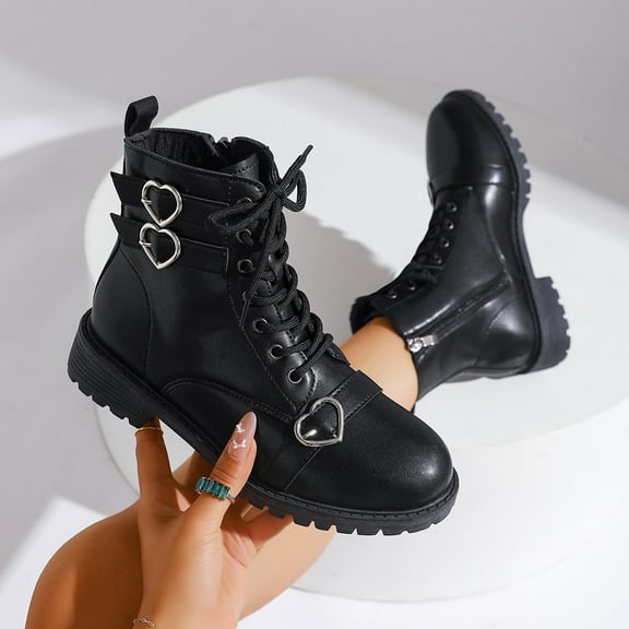 Ankle Booties for Women Low Heel Chunky Heel Round Toe Lace Up Solid Color Side Zipper Winter Shoes for Women Black 5.5
