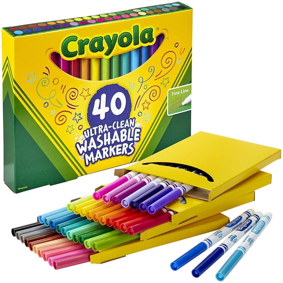 CrayolaUltra-Clean Washable Classic Markers, Fine Point - Classic Colors, 40 per Set