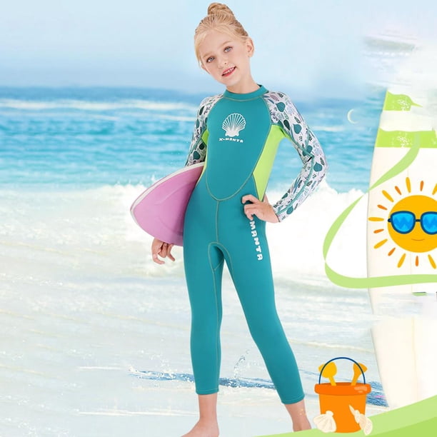 Traje de neopreno para niños, niñas, 2,5 mm, traje de baño térmico de neopreno, traje completo, trajes húmedos, manga larga para niños pequeños, - Verde xL Macarena Juego de buceo para niños de una pieza