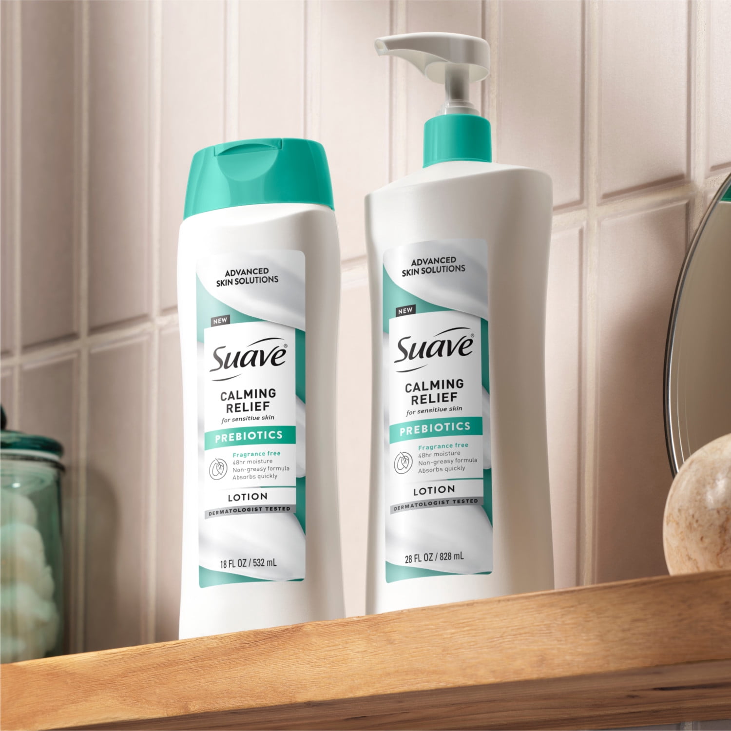 (4 pack) Suave Calming Relief Hand & Body Lotion With Prebiotics For Sensitive Skin, 28 fl oz Pump