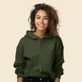 thumbnail image 3 of Dalix Black Cat Embroidered Fleece Cropped Hoodie Cold Fall Winter Women in Military Green XL X-Large, 3 of 5