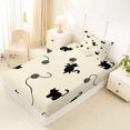 thumbnail image 4 of jejeloiu Beige Black Cat Silhouette Twin Sheet Sets Kids,Minimal Kitten Print Bedding,3-Piece, 4 of 6