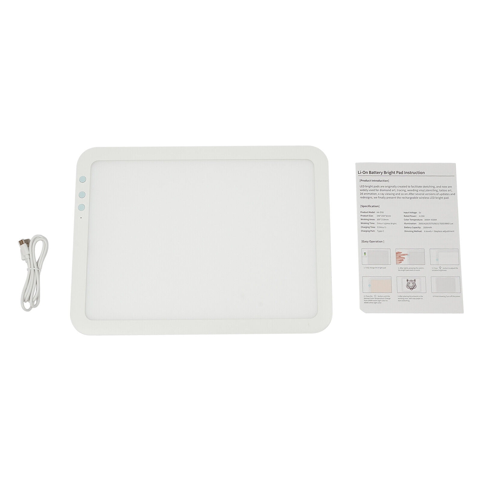 Rechargeable A4 LED Light Pad, Light Box for Tracing, Powered by 3500mAh Lithium Battery 6 Levels of Brightness, Type-c Cable, Light Board/Box for Tracing, Diamond Painting, Sketching & Drawing