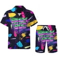 thumbnail image 5 of Conjunto de 2 piezas para hombre, estilo retro de los años 80 y 90, con estampado de setas mágicas psicodélicas, camisa 3D informal, pantalones cortos de playa de gran tamaño, estilo hawaiano para vac, 5 of 5