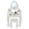 thumbnail image 4 of Viscologic Cherish Oval Shaped Mirror Wooden Jewelry Makeup Vanity Dressing Table Set with Stool (White), 4 of 5