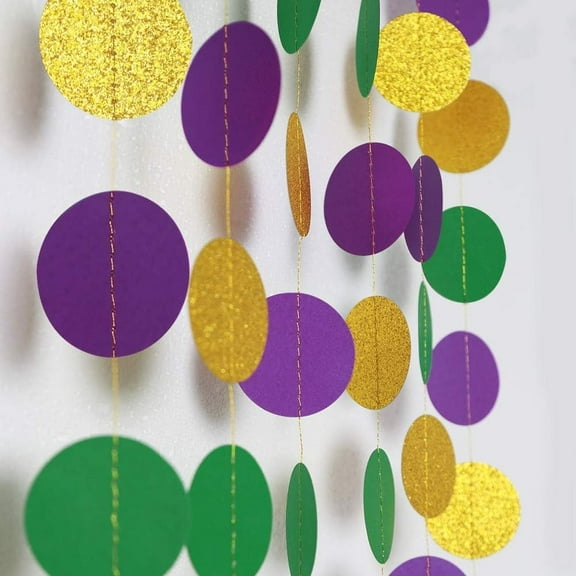 Cheerland Gold Purple Green Circle Garlands Mardi Gras Decoration, 4 Pcs