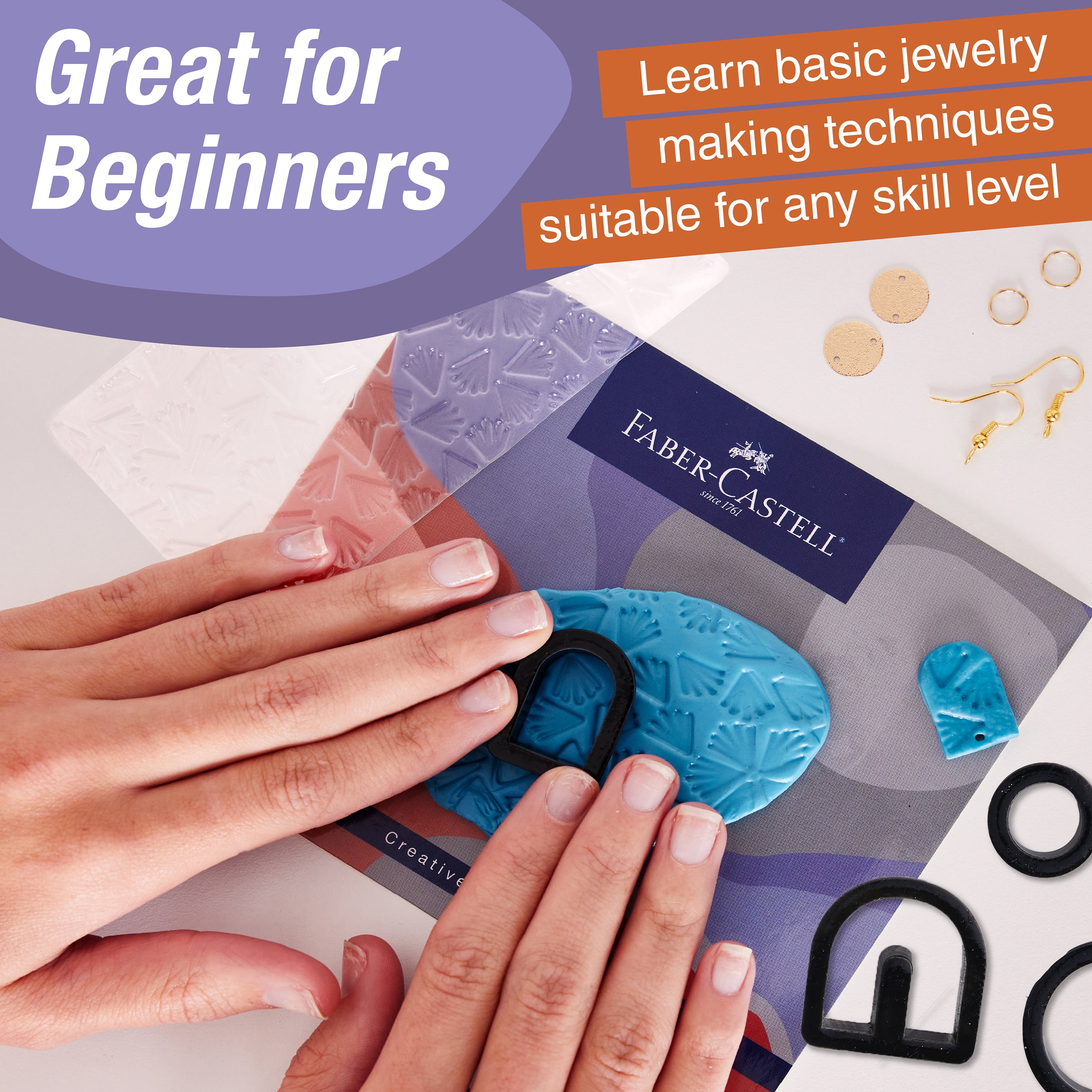 Faber-Castell Texture Clay Earrings Jewelry Making Kit - Create 3 Earrings, Crafts for Adults Women