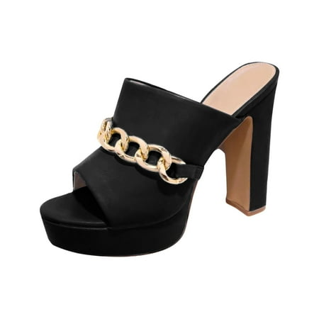 

Rdeuod Womens Sandals Women S Casual Super High Chunky Heel Metal Chain Slip On Sexy Sandles