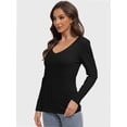 thumbnail image 5 of Womens Fall Deep V Neck Long Sleeve Shirts Modal Slim Fit Basic Tee Tops, 5 of 6