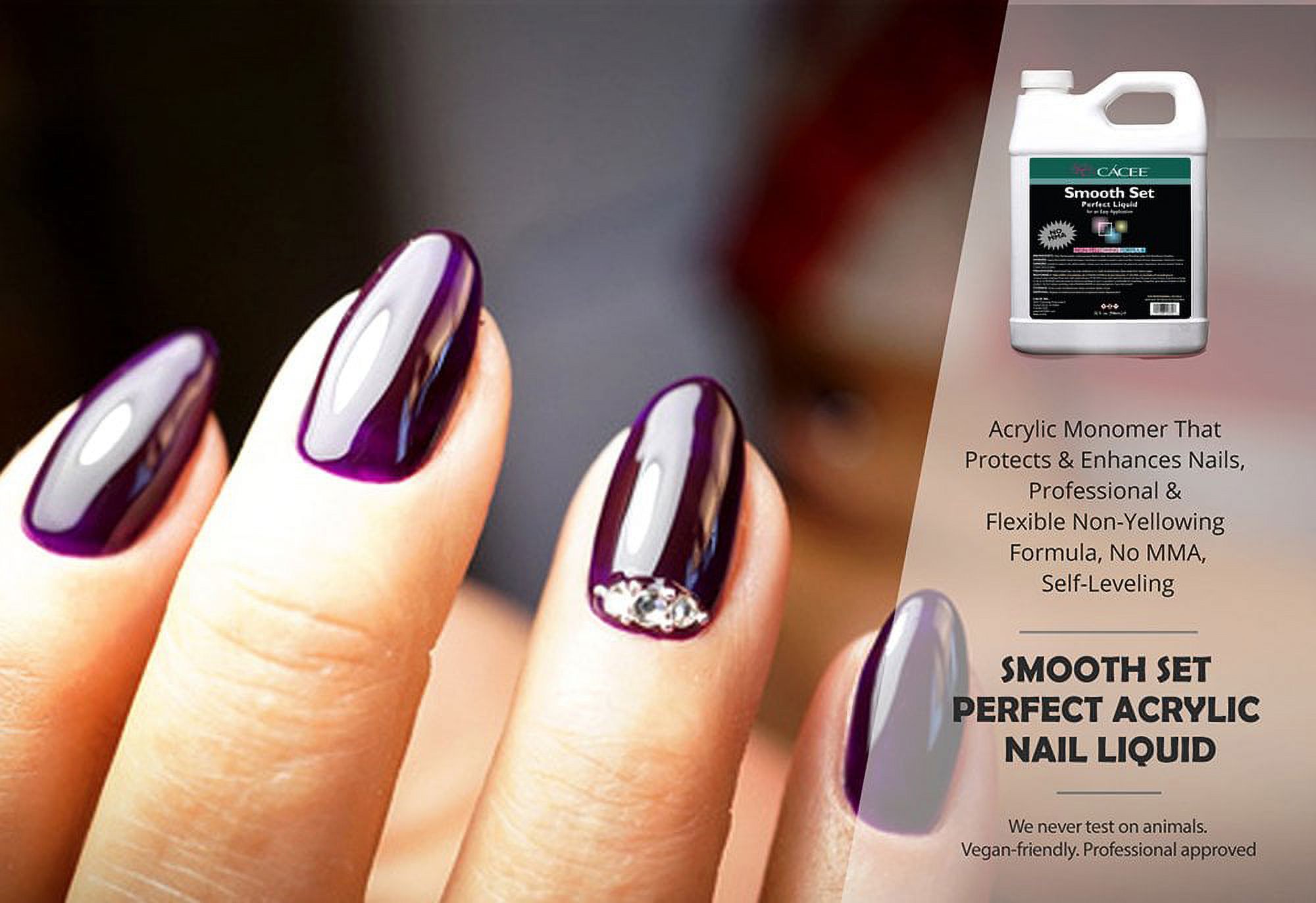 Smooth Set Perfect Acrylic Nail Liquid by Cacee, Acrylic Monomer That Protects and Enhances Nails, Professional and Flexible Non-Yellowing Formula, Does Not Contain MMA, Self-Leveling (32 oz)