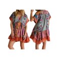 thumbnail image 3 of Aojekbee Women's Summer Babydoll Dress Bohemian Floral Print Short Sleeve V-Neck Flowy Dress with Pockets, 3 of 9