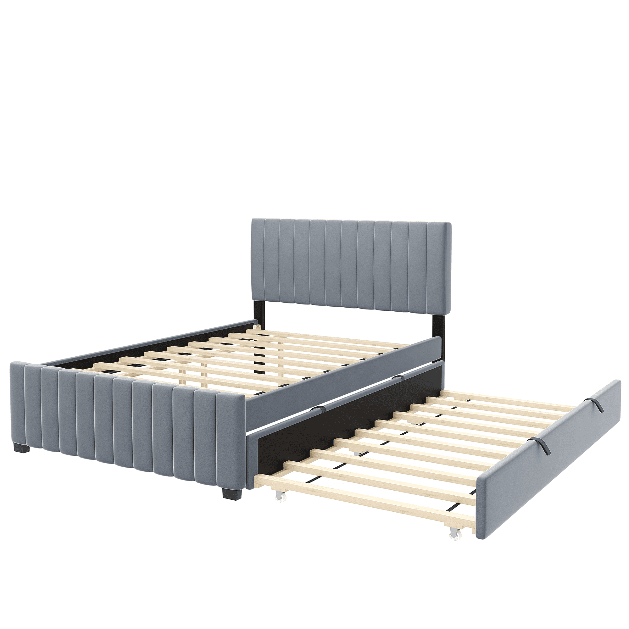 Noble House Full Size Velvet Upholstered Platform Bed with Twin Size Trundle, Gray