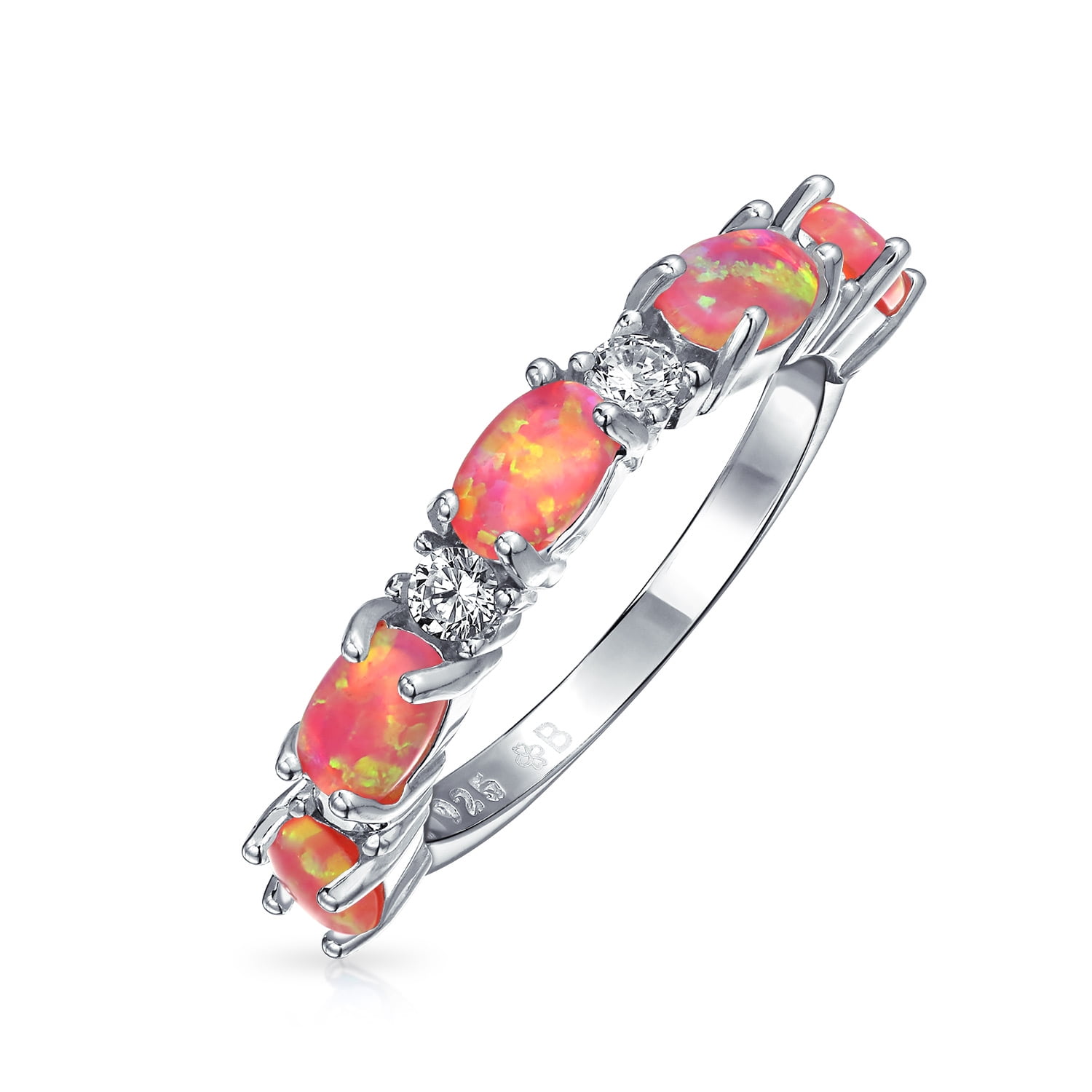 Bling Jewelry 925 Sterling Silver Synthetic Pink Opal Cubic Zirconia Stackable Ring by Bling Jewelry
