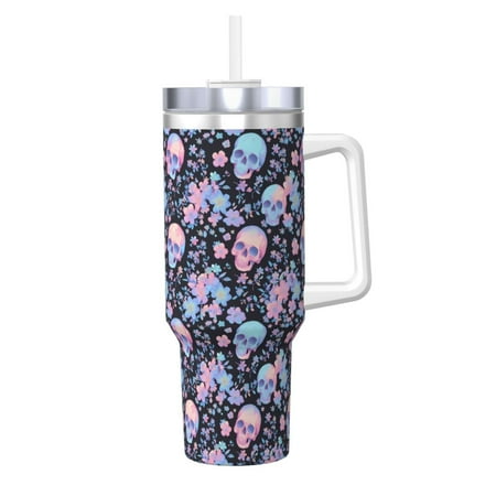

KLL cool Skull flower Print 40oz Stainless Steel Insulated Car Cup Coffee Mug with Spillproof Lid - Keep Your Drink Hot or Cold on the Go